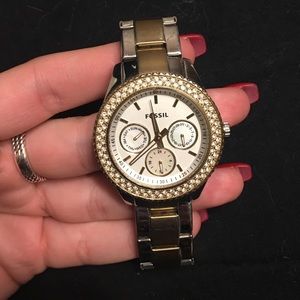 Fossil Silver and Gold Watch with Crystals
